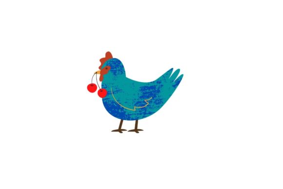 Blue Hen with Cherry Craft: A Vibrant Graphic Design Asset for Creative Branding