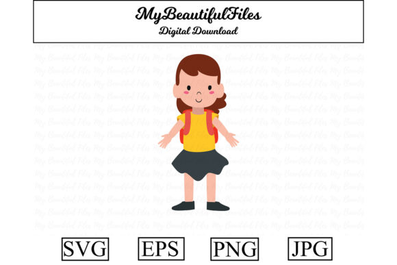 School Girl with Bag Kawaii Clipart: A Versatile Graphic for Handmade Creations
