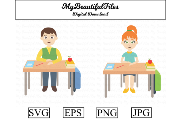 School Kids at His Desk Illustration Review for Embroidery Projects